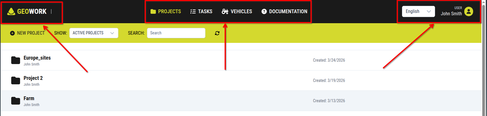 Global navigation bar sections