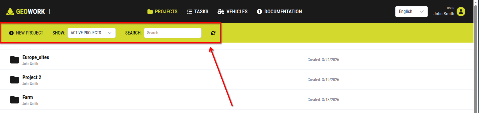 Tools section of projects tab in the dashboard