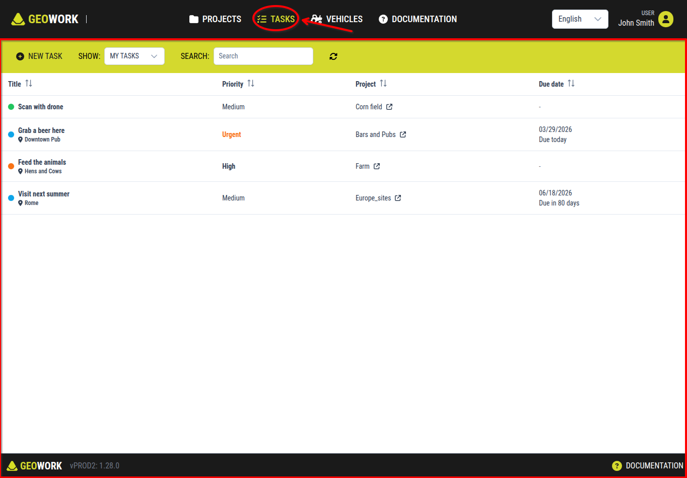 Tasks tab