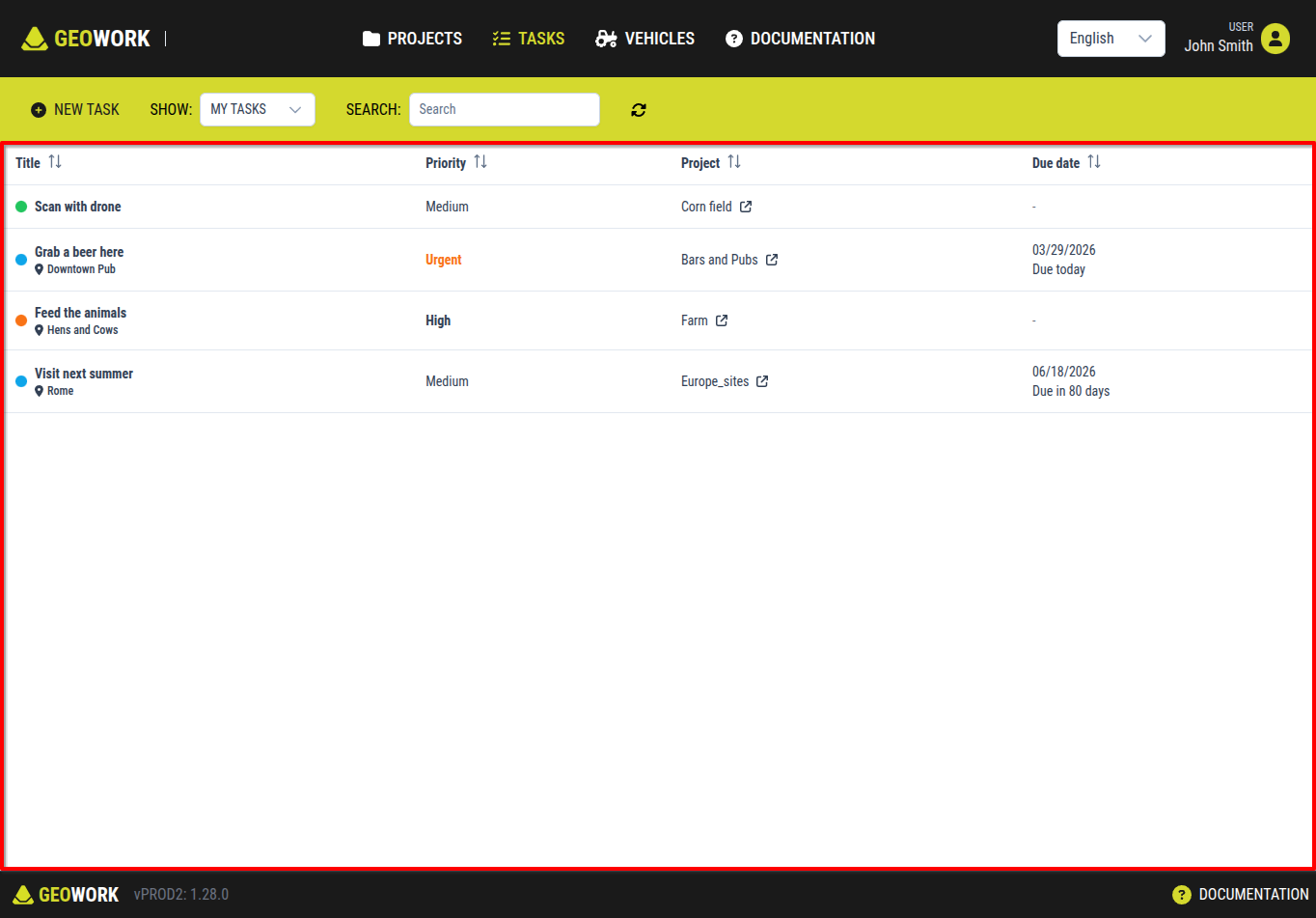 Tasks list
