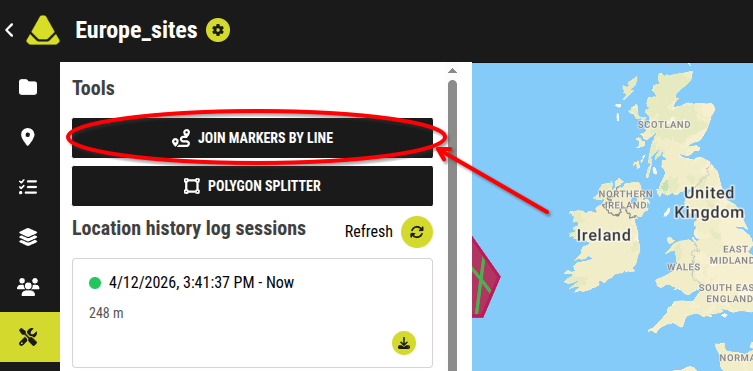Join Markers By Line button