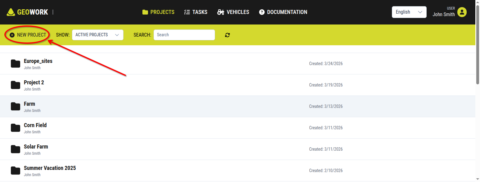 New Project Button