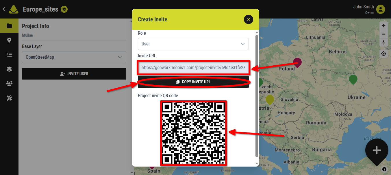 Invite user interface