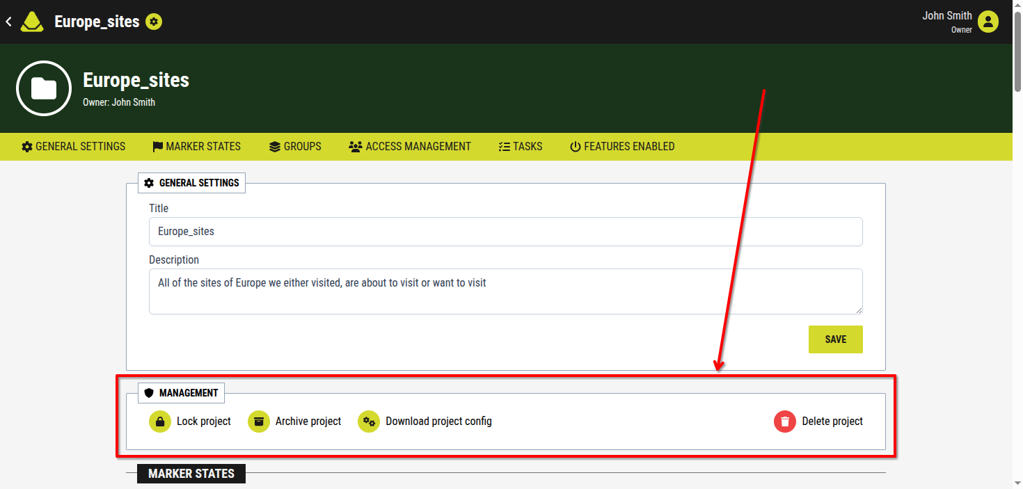 General setting management